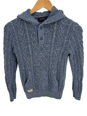 Polo Ralph Lauren Kid Girls M (10-12) Blue Hoodie Sweater Snap Cable Knit